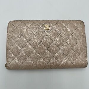 Chanel Tan Quilted Women's zipper around wallet